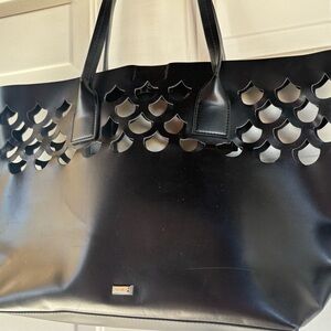 Betsey Johnson Black Scalloped Cutout Tote